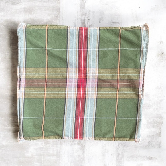 Pottery Barn Plaid Green Red Accent Pillow Slip Cover 22”x22” Flawed - Picture 1 of 8